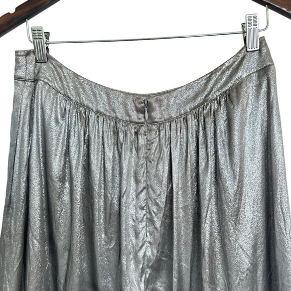 Etro Silver Gray Metallic Pleated Midi Skirt 100% Silk Size 46 /US 10 - Picture 7 of 16